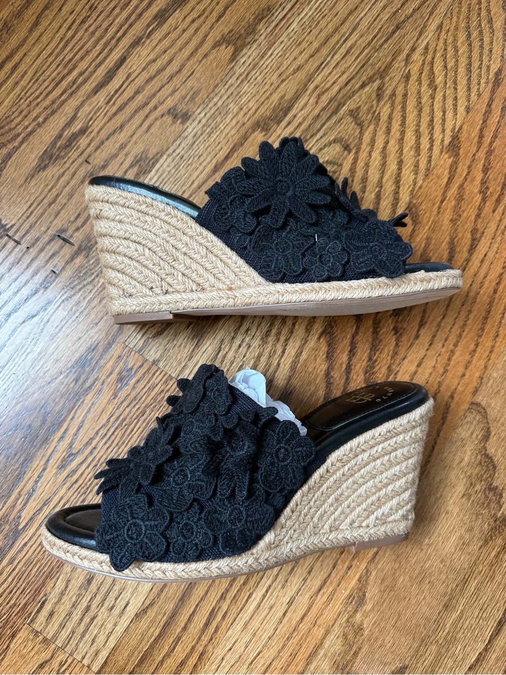 Vince Camuto Black Speckle Linen Wedge Sandals